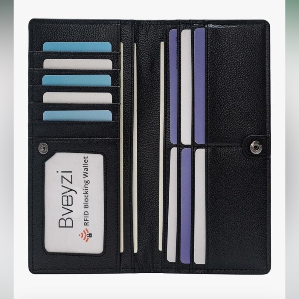 NWOT Bveyzi Ultra Slim Thin Leather RFID Blocking Credit Card Holder Bifold Blak - Picture 5 of 11